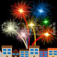 Color Fireworks Indicates Night Sky And Celebrating