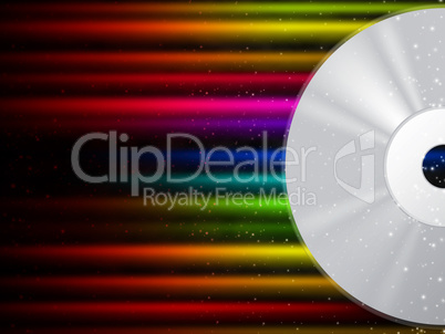 CD Background Shows Compact Disc And Colorful Beams.