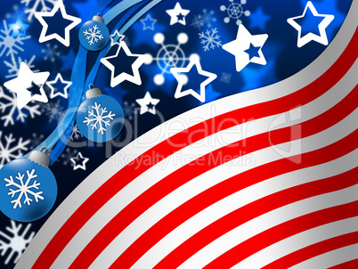 American Flag Background Means Snowing Winter And States.