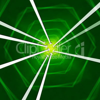 Green Hexagons Background Shows Arrows Portal Or Into.