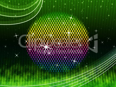 Colorful Ball Background Means Green Grid And Sparkles.
