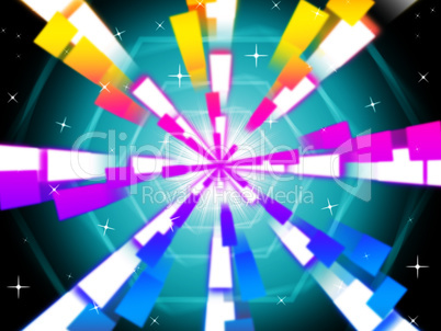 Colorful Beams Background Shows Hexagons And Night Sky.