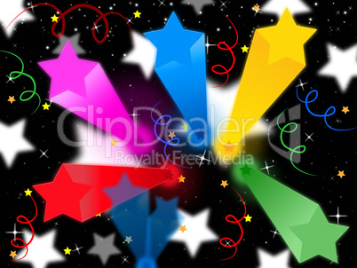 Stars Streamers Background Means Celestial Colors And Party.
