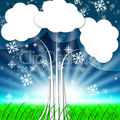 Tree Background Shows Snowflakes Snowing And Winter.