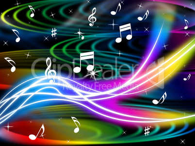 Music Swirls Background Shows Flourescent Musical And Tune.