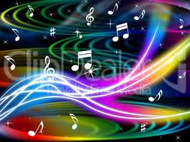 Music Swirls Background Shows Flourescent Musical And Tune.