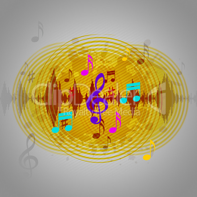 Yellow Music Background Means Discs Playing Or Tune.