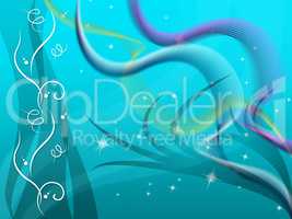 Blue Floral Background Shows Curves Plants And Stars.