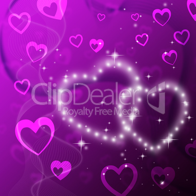 Purple Hearts Background Shows Romantic Fond And Glittering.