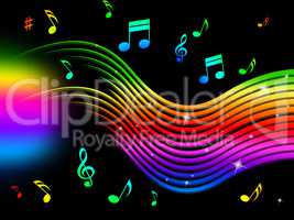 Rainbow Music Background Means Colorful Lines And Melody.