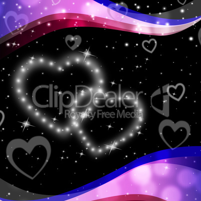 Twinkling Hearts Background Means Night Sky And Love.