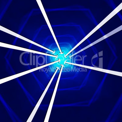 Blue Hexagons Background Shows Arrows Pointing And Direction.