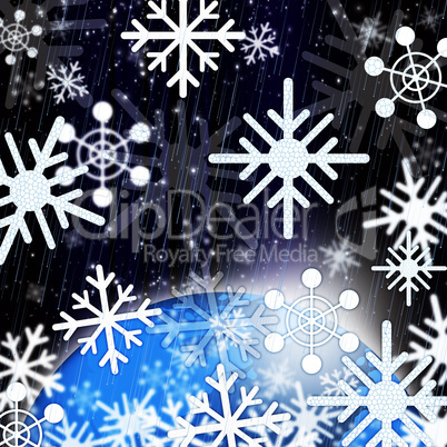 Snowflakes Background Shows Snowing From Sky And Cold.