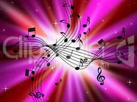 Pink Music Background Shows Musical Instruments And Brightness.