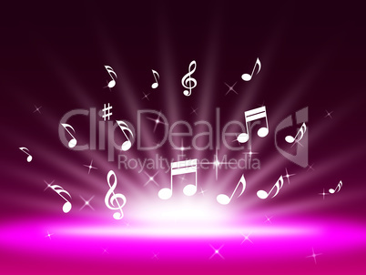 Purple Music Backgrond Shows Singing Melody And Pop.