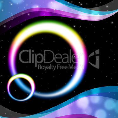 Rainbow Circles Background Means Night Sky And Ripples.