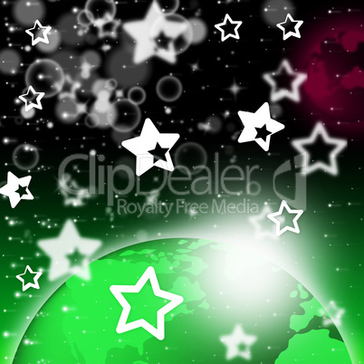 Green Planet Background Shows Stars And Celestial Bodies.