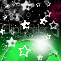 Green Planet Background Shows Stars And Celestial Bodies.