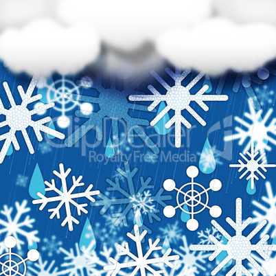Blue Snowflakes Background Shows Snow Cloud And Snowing.