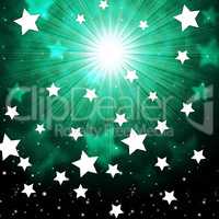 Green Sky Background Shows Radiance Stars And Heavens.