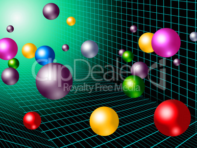 Colorful Balls Background Shows Rainbow Circles And Grid.