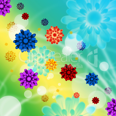 Colorful Flowers Background Shows Pretty Garden And Beach.