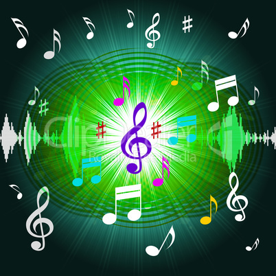 Green Music Background Shows Shining Discs And Classical.
