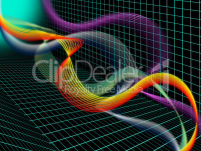 Green Twisting Background Means Wavy Lines And Grid .