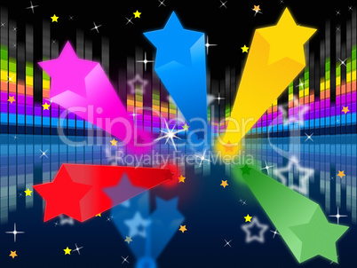 Stars Soundwaves Background Shows Colorful And Music.