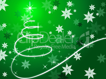 Green Christmas Tree Background Shows December And Flowers.