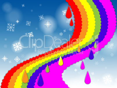 Rainbow Background Shows Blue Sky And Snowing.