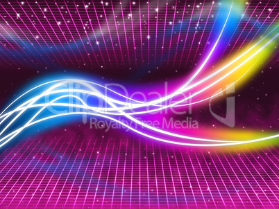 Purple Swirls Background Shows Colorful Flourescent And Stars.