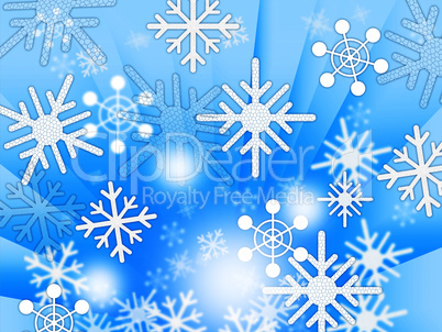 Blue Snowflakes Background Shows Weather Freezing And Winter.