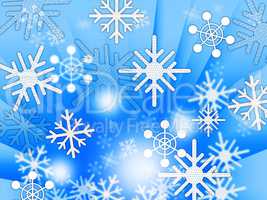 Blue Snowflakes Background Shows Weather Freezing And Winter.