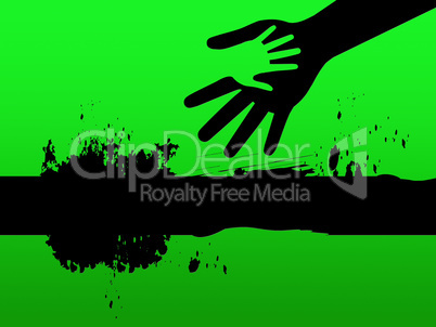 Black Line Background Means Adult And Child Handprint.