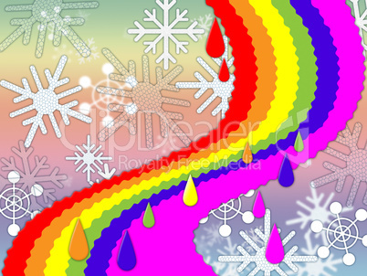 Rainbow Background Means Snowing Winter And Promise.