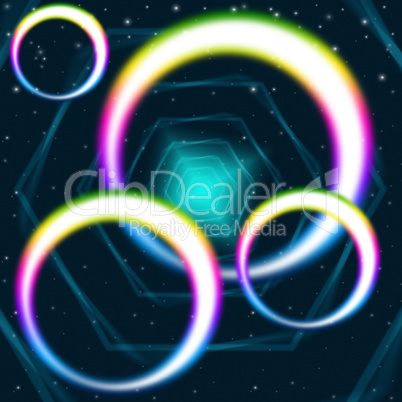 Rainbow Circles Background Means Hexagons Round And Colors.