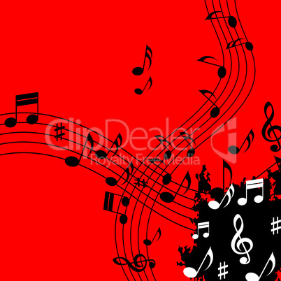 Red Music Background Means Soundwaves Piece And Notes.