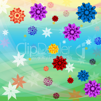 Colorful Flowers Background Means Floral Growth And Beach.