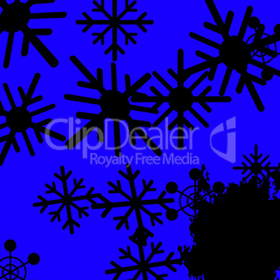 Blue Snowflakes Background Means Frozen Cold And Snowing.
