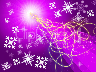 Purple Squiggles Background Shows Pattern And Snowflakes.