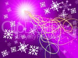 Purple Squiggles Background Shows Pattern And Snowflakes.