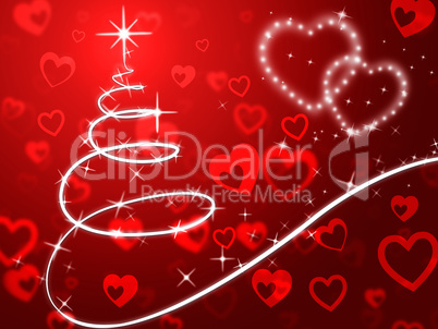 Red Christmas Tree Background Shows Holidays And Love.