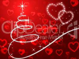 Red Christmas Tree Background Shows Holidays And Love.