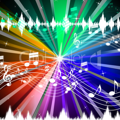 Colorful Music Background Means Brightness Beams And Singing.
