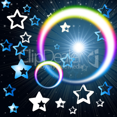 Rainbow Circles Background Means Glowing Star And Stars.