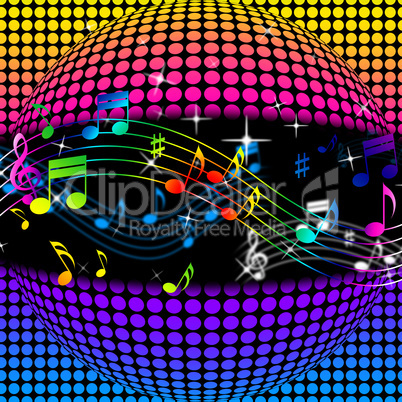 Music Disco Ball Background Shows Colorful Musical And Clubbing.