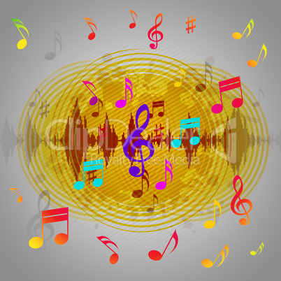 Yellow Music Background Shows Records Piece Or Melody.