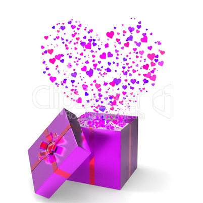 Heart Gift Indicates Valentines Day And Gift-Box