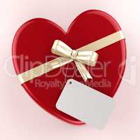 Gift Tag Indicates Heart Shape And Gift-Box